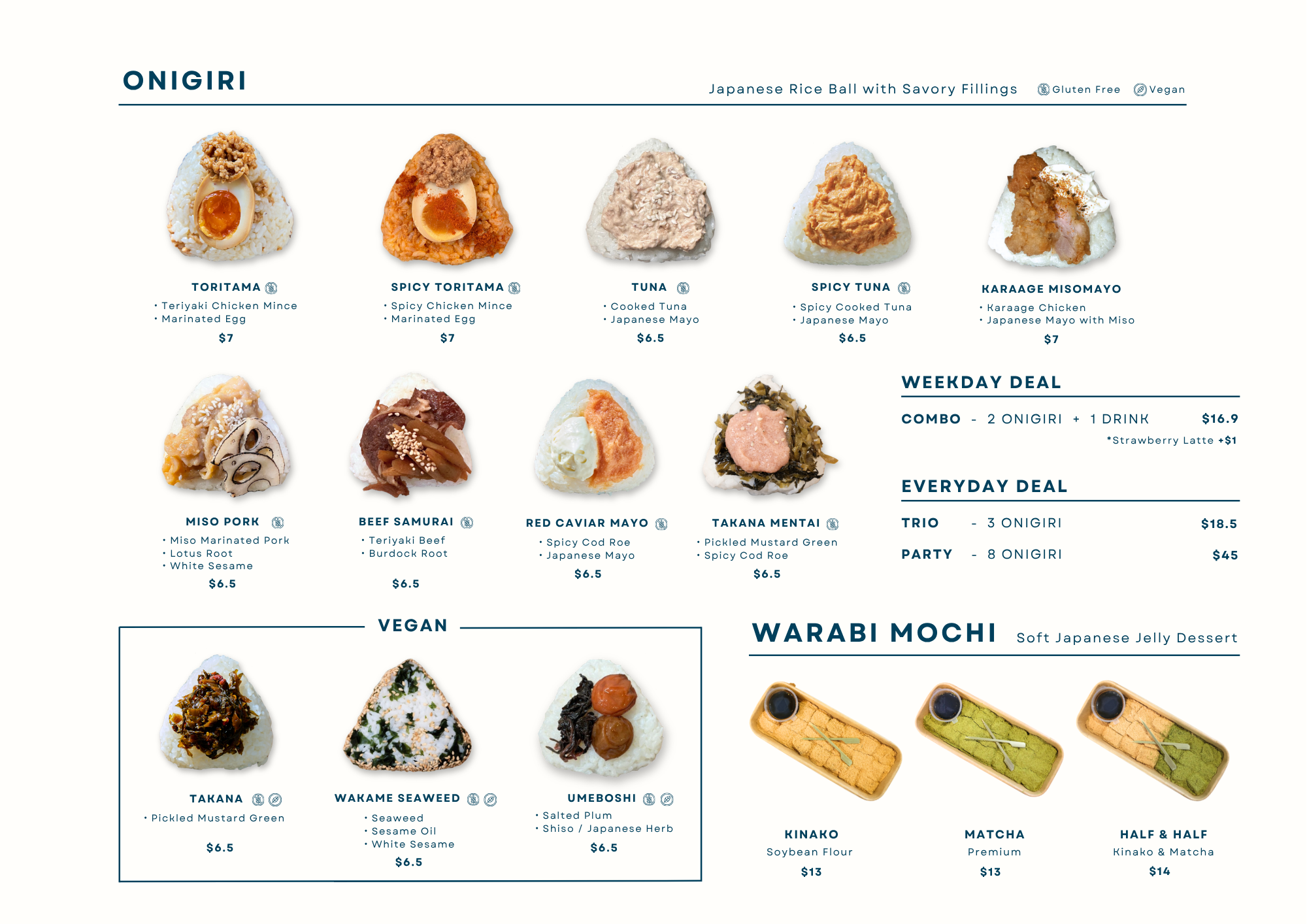 Onigiri & Warabi Mochi Menu