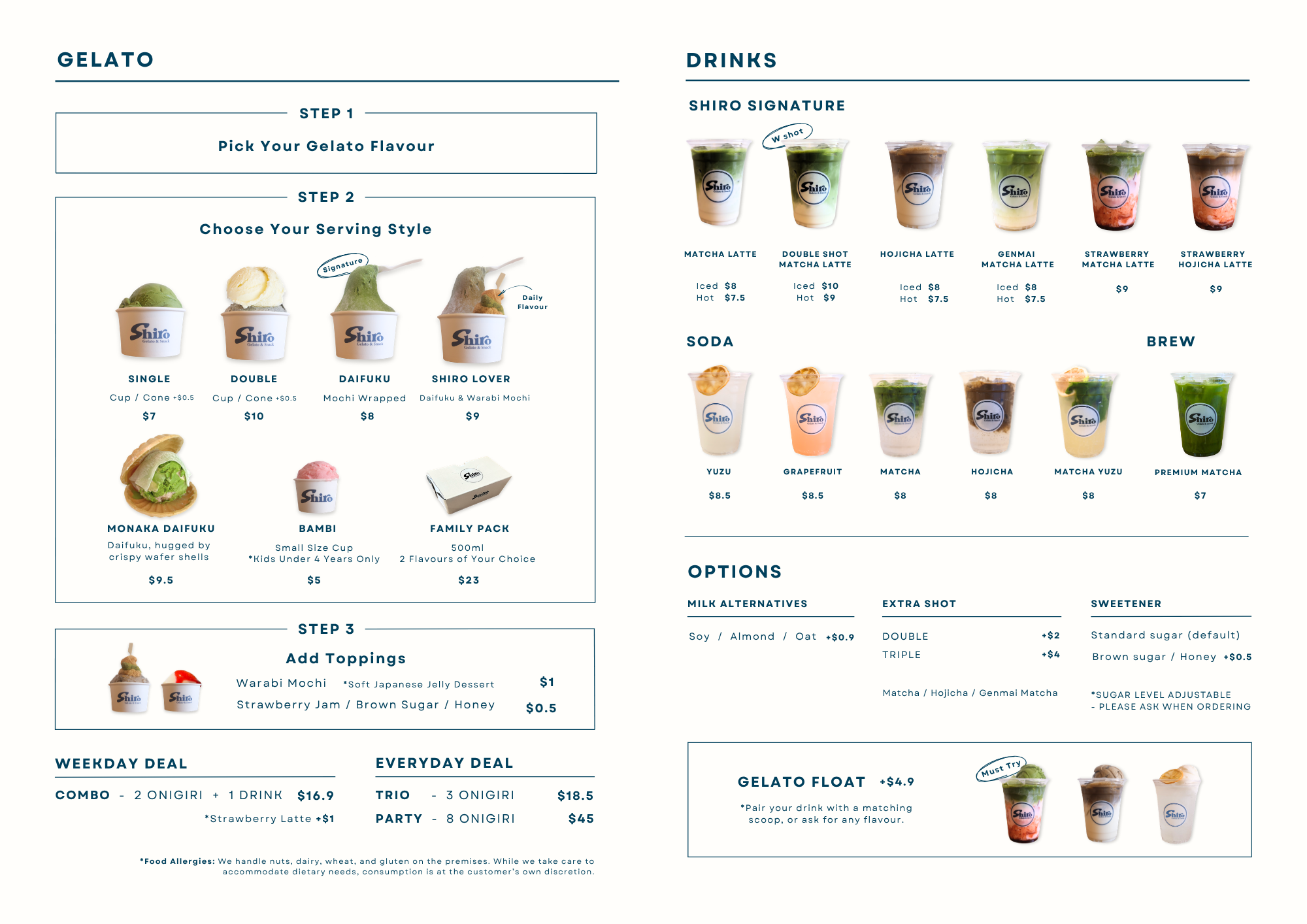 Gelato & Drinks Menu